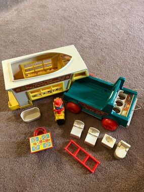 Fisher-Price Vintage Play Family Camper in Yellow & Teal with Red Accents